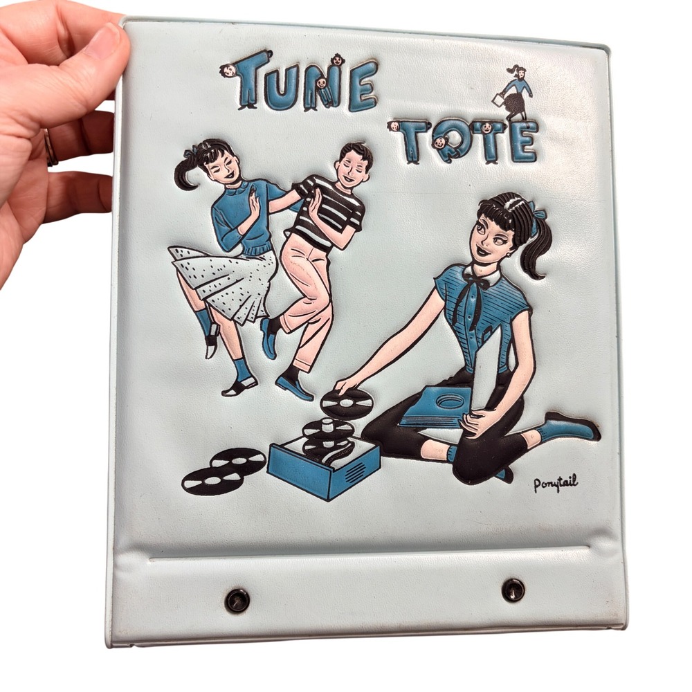 Vintage Ponytail Tune Tote 45 RPM Record Carrying Case Blue Vinyl 1950s MCM
